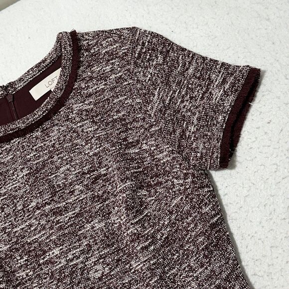 Ann Taylor LOFT Women's 4 Burgundy Short Sleeve Fringe Short Sleeve Sheath Dress - Picture 5 of 12